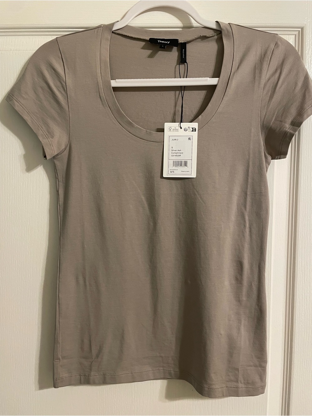 $75 Theory Women's Juin 2 Scoop Neck Tee — Silver Ash